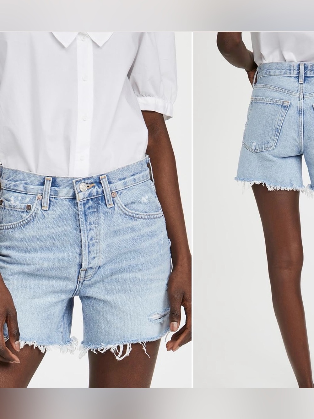 AGOLDE Light Wash Frayed Hem Denim Shorts